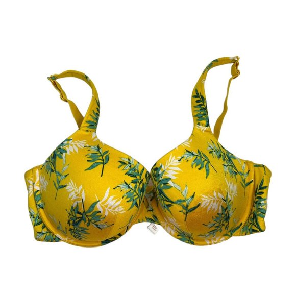 Cacique Other - Cacique Lightly Lined T-shirt Full Coverage Underwired Bra Yellow Floral Sz 38DD